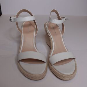 Stuart Weitzman Teddi Espadrille Leather Wedge Sandal White Women's Size 10 New